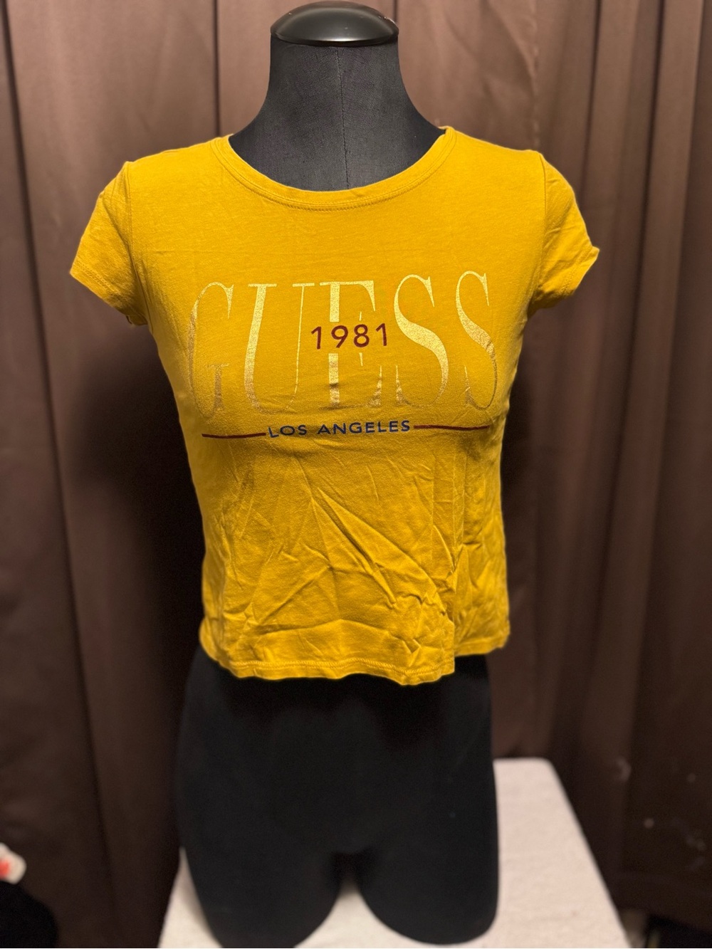 Guess Yellow Logo Crop Top